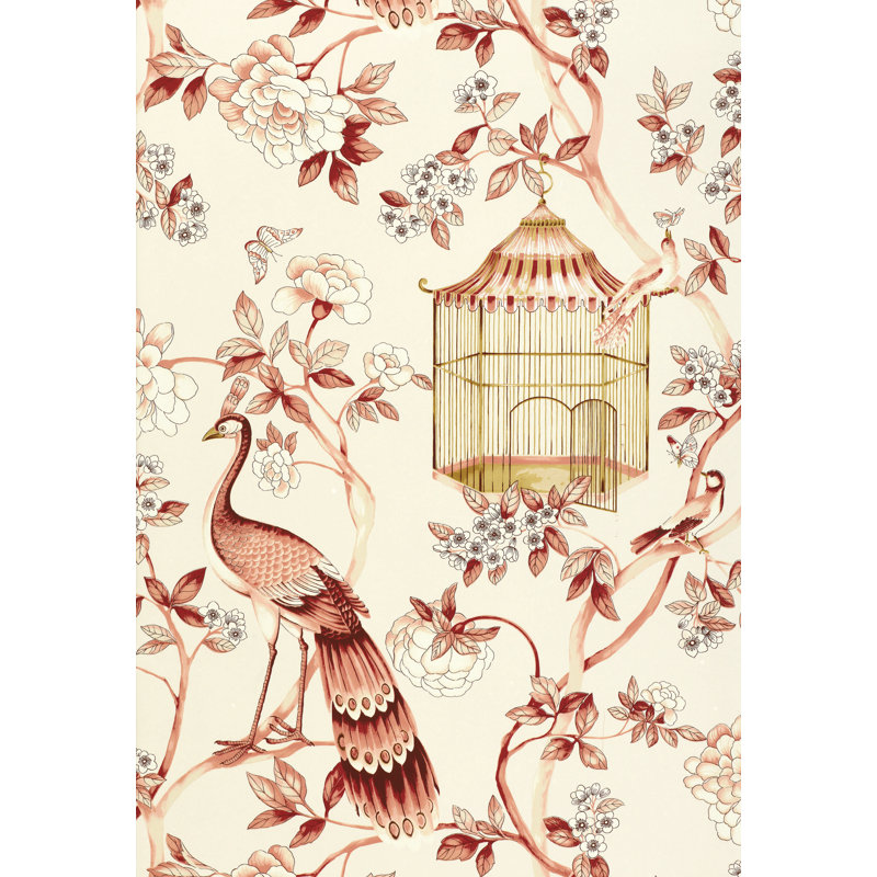 Oiseaux Et Fleurs Wallpaper, Cinnabar