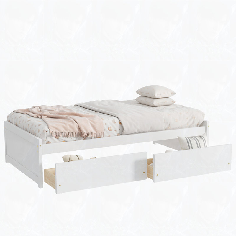 Lit simple avec 2 tiroirs, Blanc