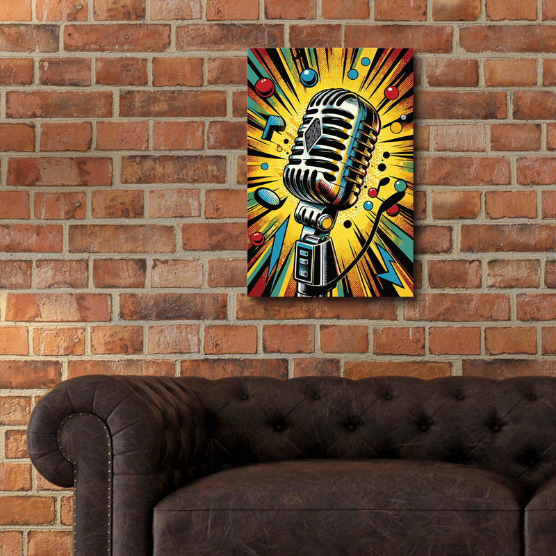 «Microphone» par Andreas Magnusson, art mural en verre acrylique, H 24 po x l 16 po x P 0,2 po