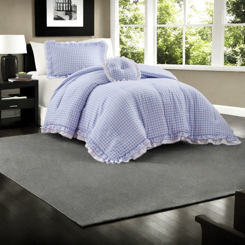 Soft Microfiber Bedding Sets, Twin Xl Ruffle Gingham Style For Home