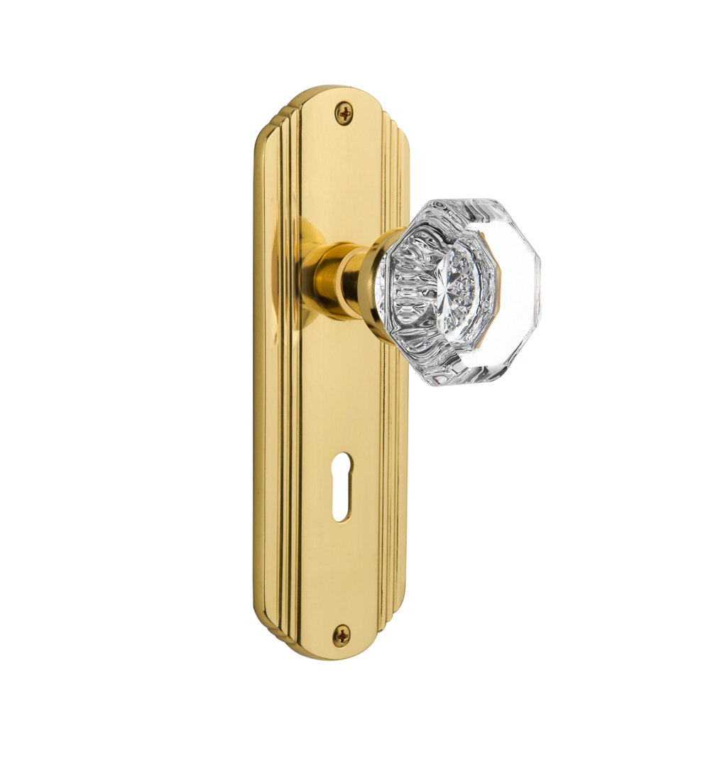 Clear Crystal Waldorf Interior Mortise Door Knob with Deco Long Plate Nostalgic Warehouse