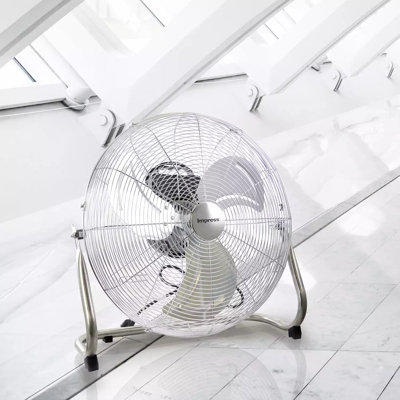 Ventilateur en métal 18 pouces Impress Impress Impress - fabrication robuste en chrome avec moteur à 3 vitesses en cuivre et inclinaison réglable à 90 °