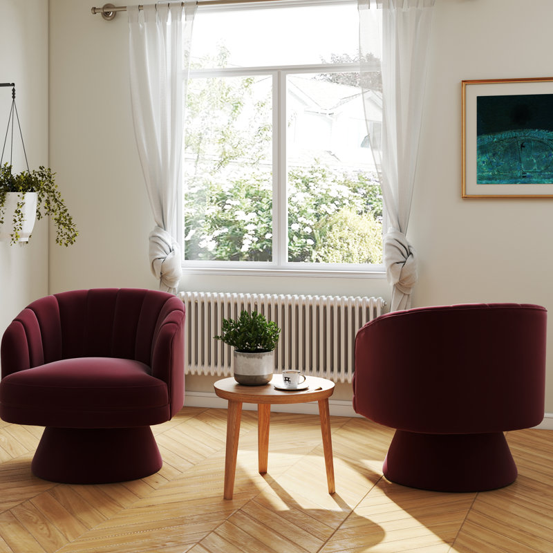 Fauteuil demi-tonneau pivotant en velours Murrow (ensemble de 2), Rouge