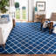 Tapis géométrique beige / bleu foncé en laine et coton tissé à la main Emek-1359502853