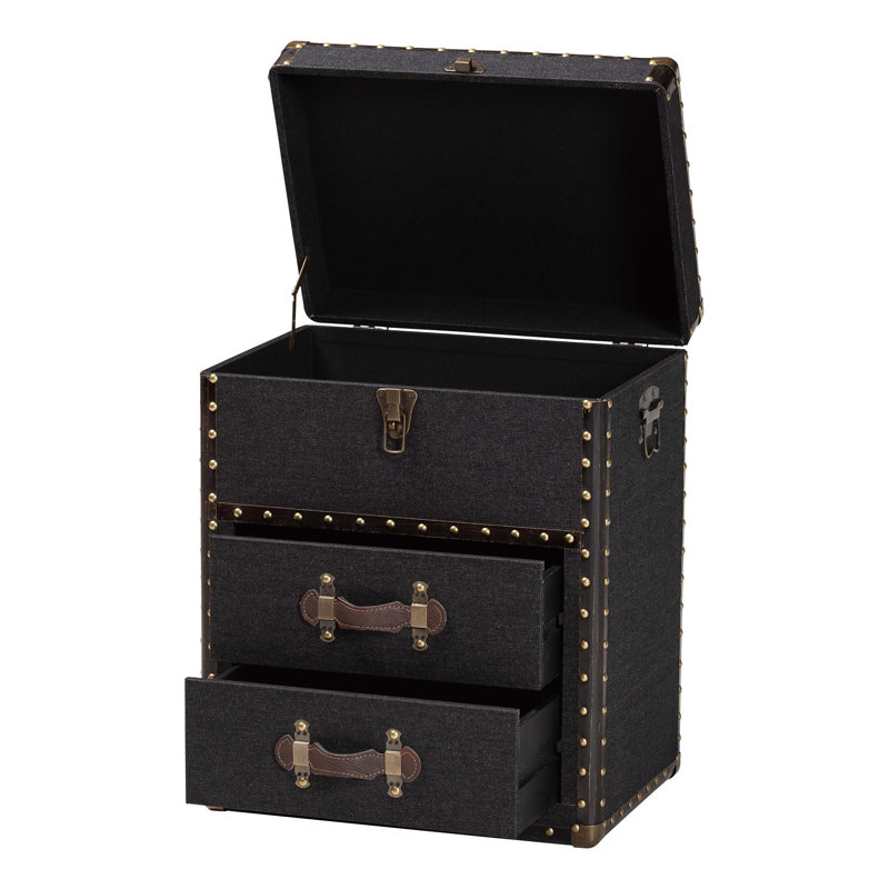 Baxton Studio Agatha Vintage Coffee Canvas 2-Drawer Storage Trunk, Black/Brown