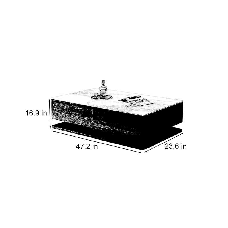 Table basse Italian, H 16,9 po x L 47,2 po x l 23,6 po
