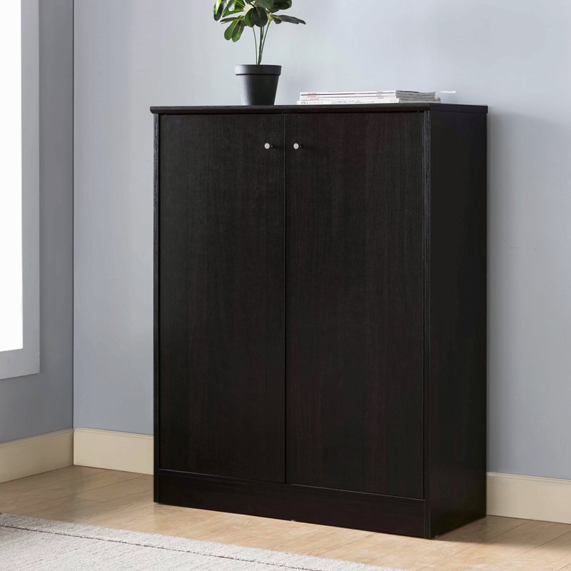 Armoire à chaussures / rangement avec deux portes et cinq tablettes, Espresso