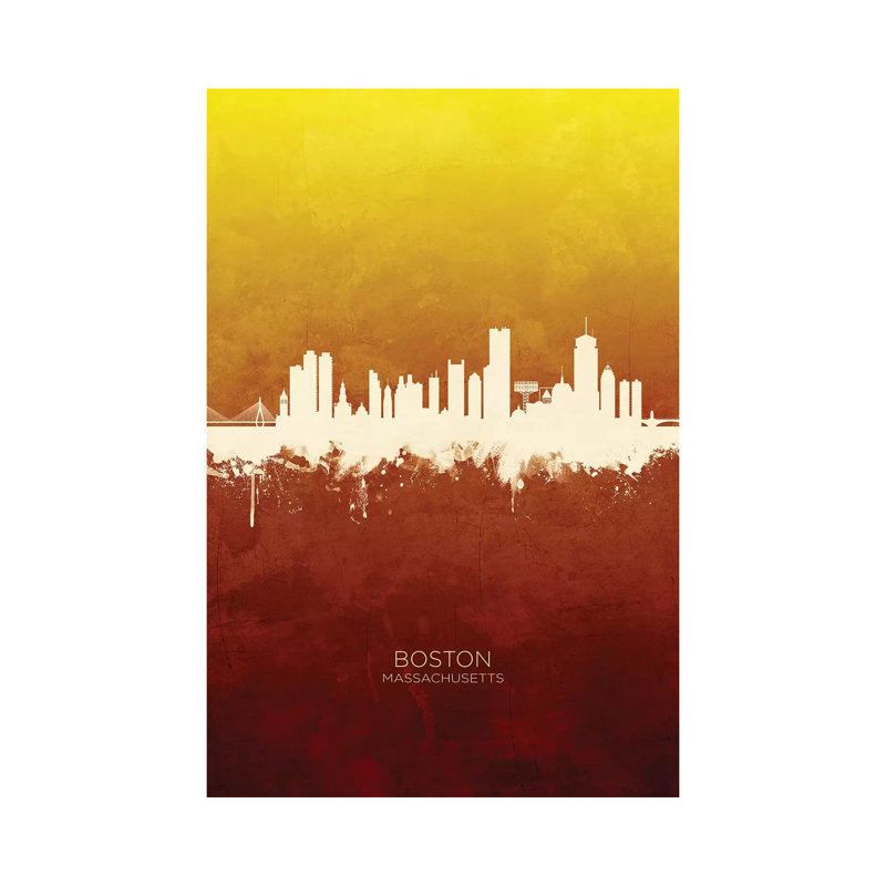 Boston Massachusetts Skyline Red Gold by Michael Tompsett - Wrapped Canvas Print, 152.5 cm H x 101.5 cm W