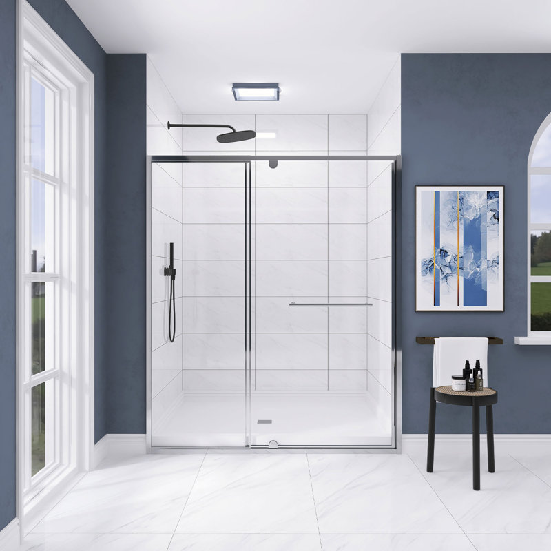 Porte de douche pivotante en chrome l 60 po x H 72 po, Chrome chrome