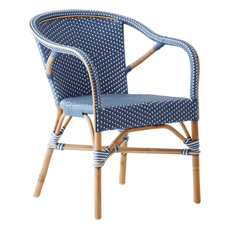 Madeleine Rattan Bistro Armchair, Navy Blue/White Dots