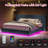 Floating Upholstered Bed Frame with Oversized Headboard and RGB LED Lighting-709867142-709867137