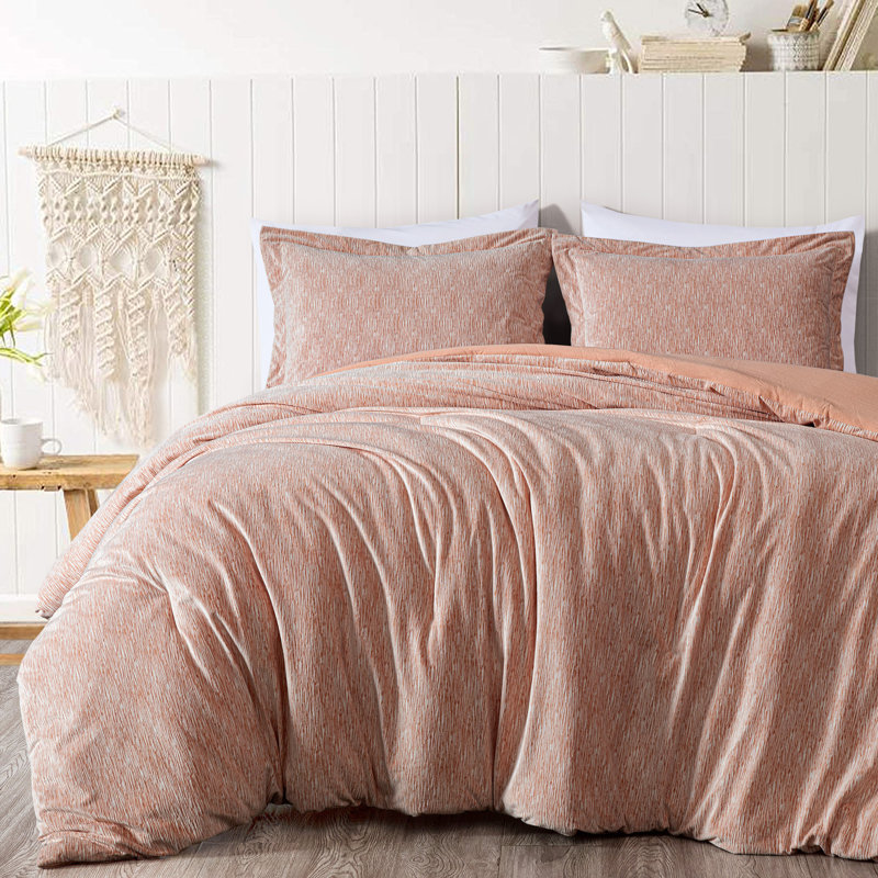 Soft Plush Jacquard Velvet Comforter Set, Full / Double Comforter + 2 Standard Shams, Orange