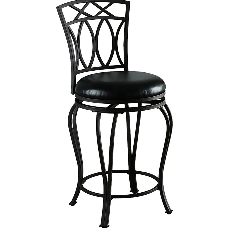 Tabouret de comptoir pivotant rembourré noir - métal et cuir, H 39 po, capacité de 200 lb, salle à manger, structure de style traditionnel, assise, hauteur 39 po