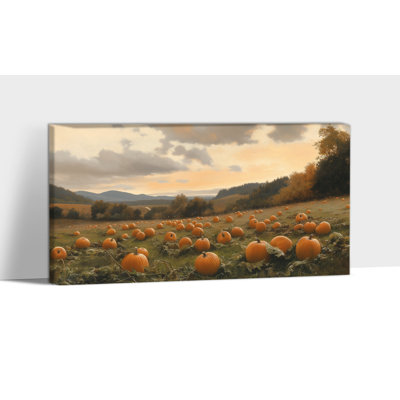 Art mural d'automne - art mural sur toile champ de citrouille, décoration murale d'automne pour le salon, peintures d'automne pour le mur de l'Action de grâce, cadre en pin sur toile tendue, 12 po x 24 po