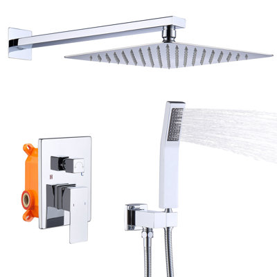 10" Wall Mounted Rainfall Shower Head with Handheld Shower and Rough-in Valve