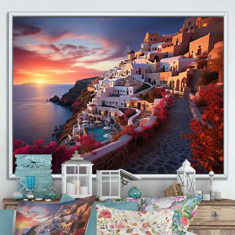 Grèce Oia Splendor IV sur toile, Cadre flottant blanc, H 30 po x l 40 po x P 1,5 po