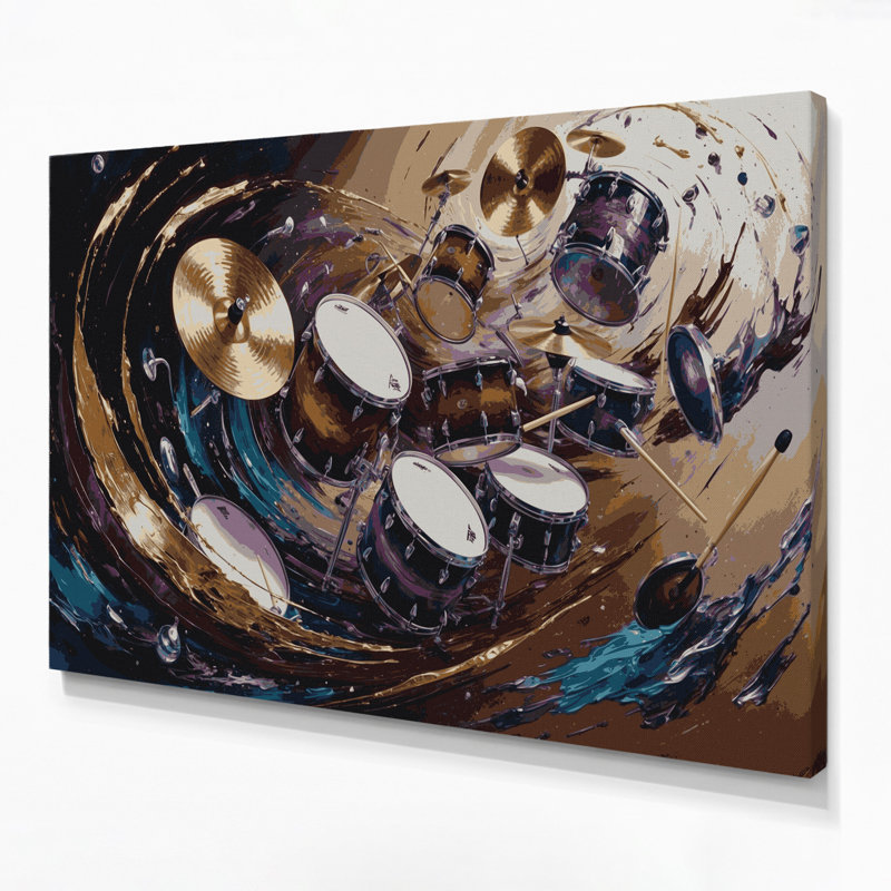 «Music Drums», art mural sur toile noire, H 12 po x l 18 po
