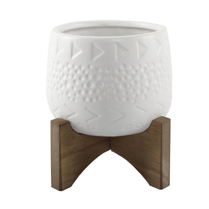Pot de fleurs en céramique Riya, Blanc