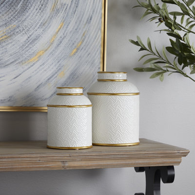 Ensemble de 2 pots en céramique blanche / dorée