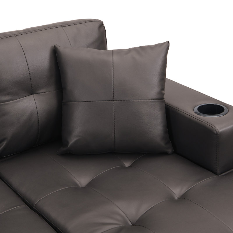Salon modulaire de salon, 4 sièges, méridienne avec porte-gobelet, salon et support de couleur brun chocolat