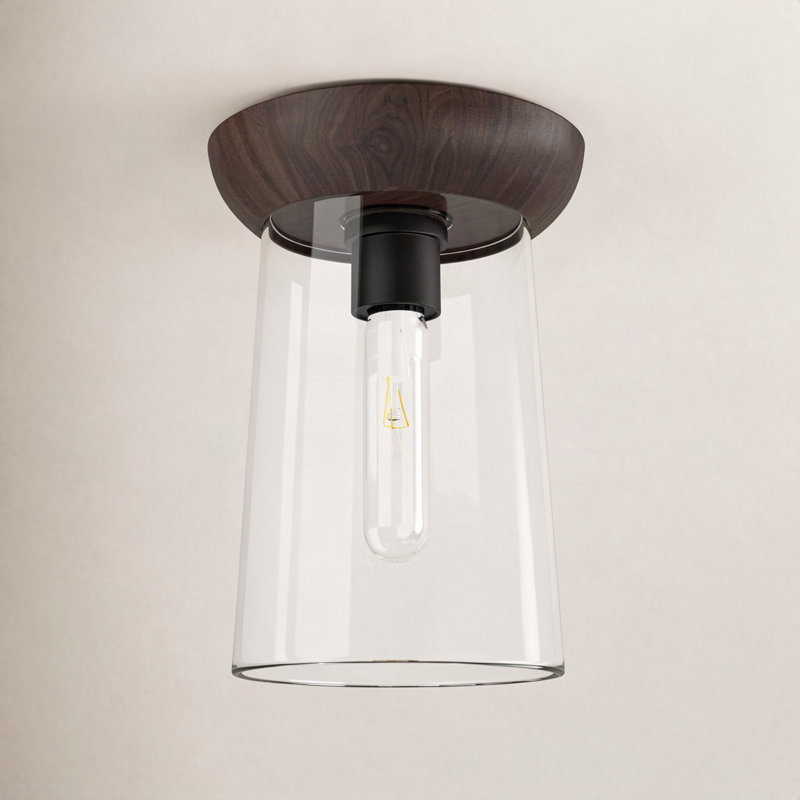 Tabitha Glass Flush Mount, Matte Black/Walnut