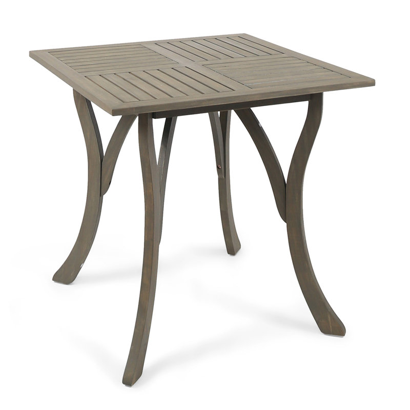 Olen Outdoor Dining Table, Slat Panel Top, 33 Inch, Brown Acacia Wood, Brown