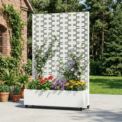 Metal Planter Box with Trellis with Wheels