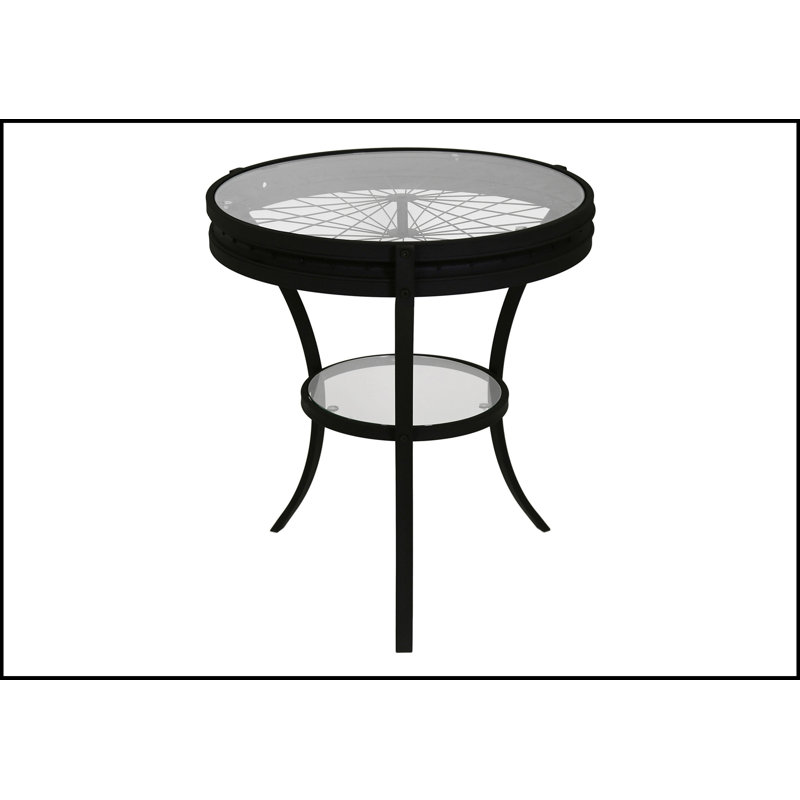 Table d'appoint, côté, bout, table de chevet, lampe, rond, verre trempé transparent, métal, transitionnel