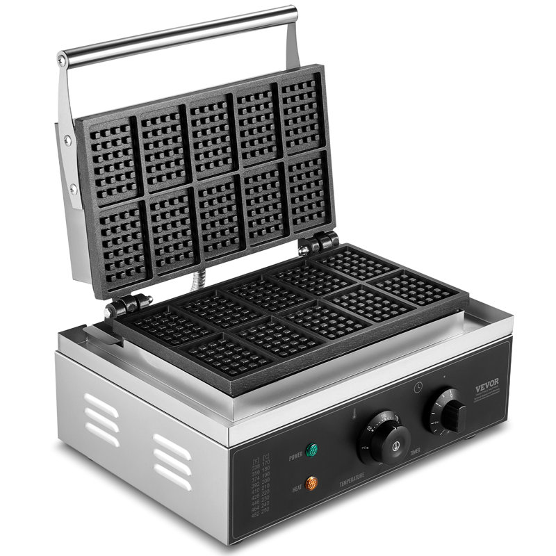 Stainless Steel Belgian 10-Waffle Non-Stick Commercial Waffle Maker