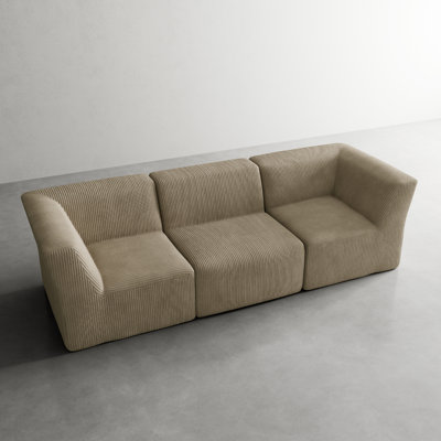Canapé modulaire rembourré en velours côtelé 3 pièces Berlare Boneless - entièrement comprimé, aucun assemblage requis