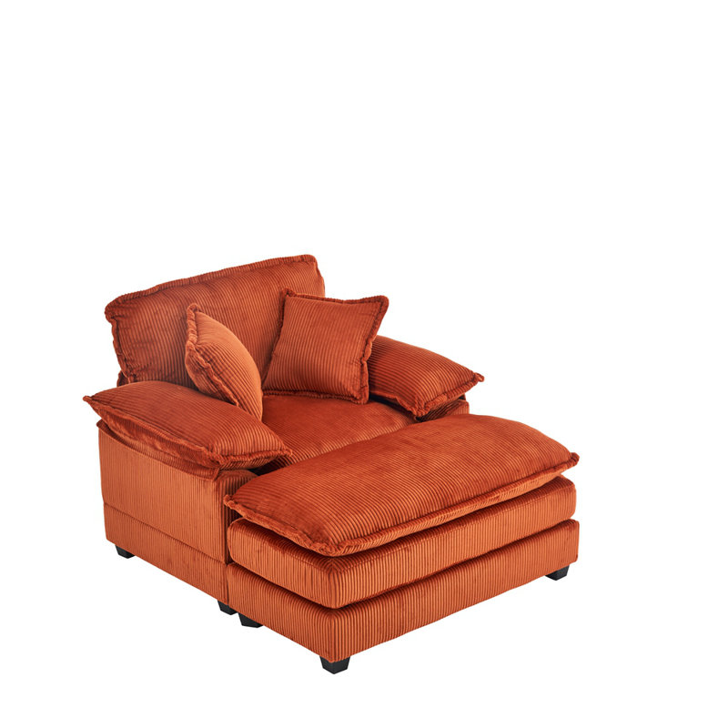 Canapé simple en velours côtelé de 56,3 pouces avec 2 coussins décoratifs et un repose-pieds, canapé confortable et profond pour le salon