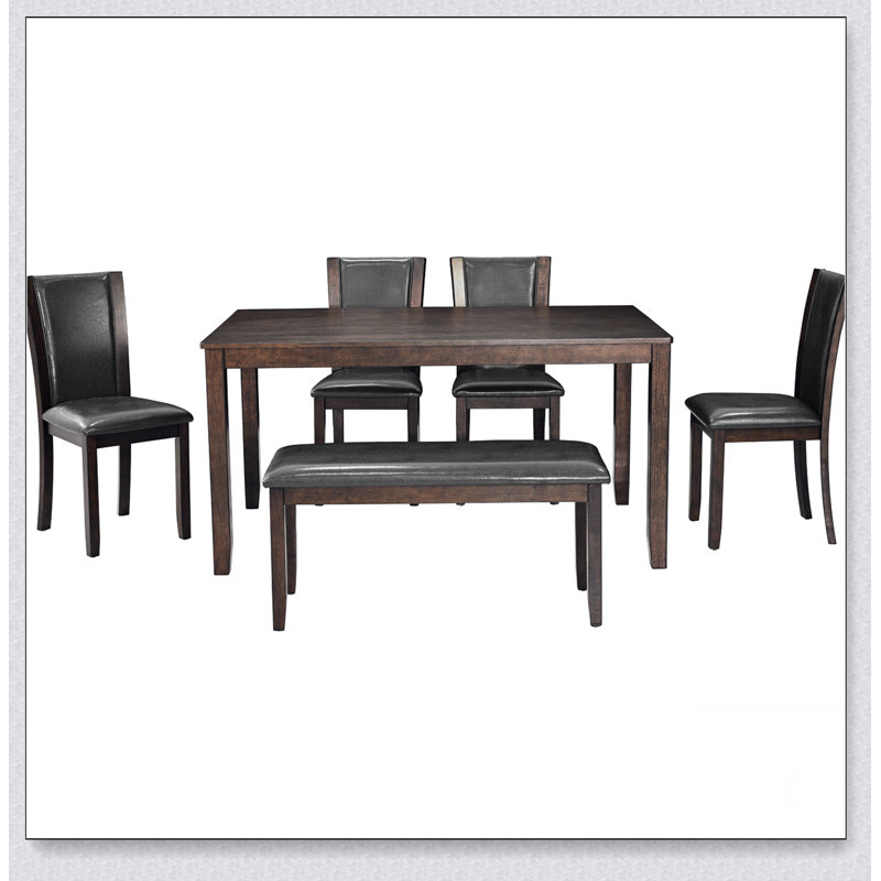 Ensemble de table de salle à manger 6 pièces avec banc et chaises, ensemble de table à manger en bois pour 6 personnes, ensemble de table de salle à manger de style rustique pour 6 personnes Farmhouse