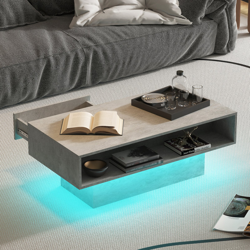 Table basse DEL avec rangement, table de salon moderne à 2 tiroirs