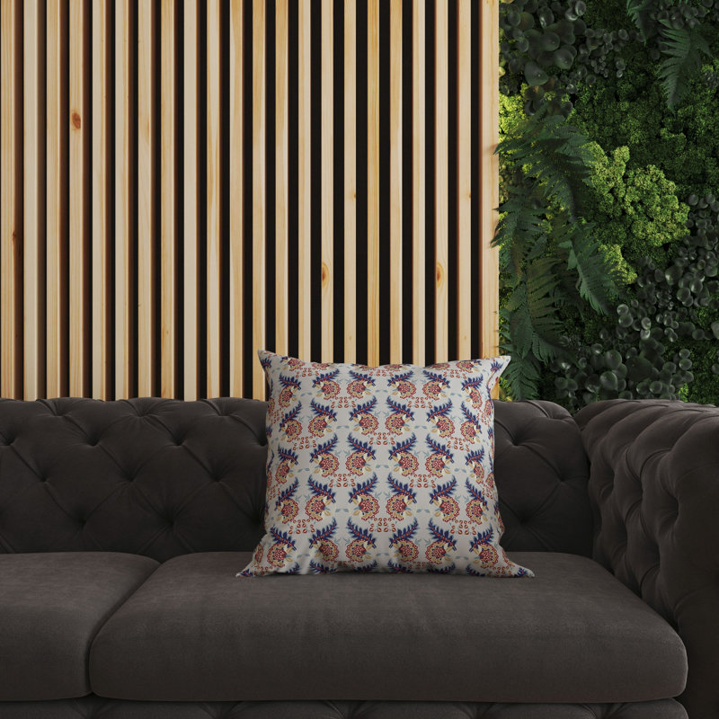 Coussin décoratif botanique intérieur / extérieur Botanical Bouquet, H 26 po x l 26 po, Bleu/Rouge/Orange