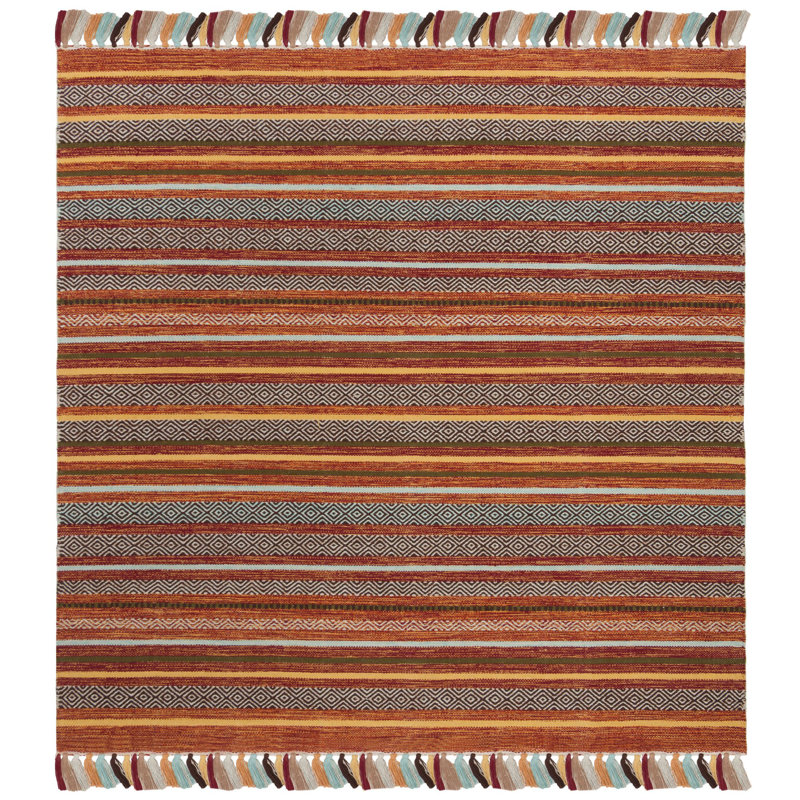 Montauk Hand Woven Cotton Striped Rug, Square 6'
