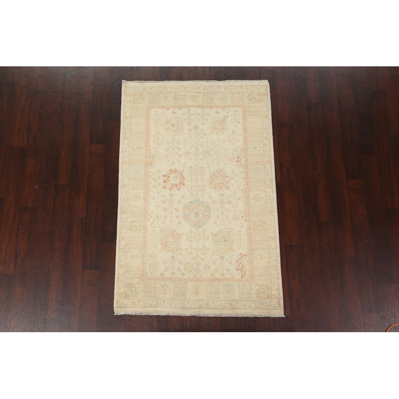 Tapis beige en laine noué à la main de conception unique 3 pi 11 po x 6 pi 1 po Peshawar Chobi