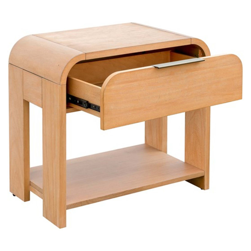Table de chevet moderne à un tiroir avec tablettes ouvertes et glissières en métal lisse, parfaite pour un décor de style Mid-Century