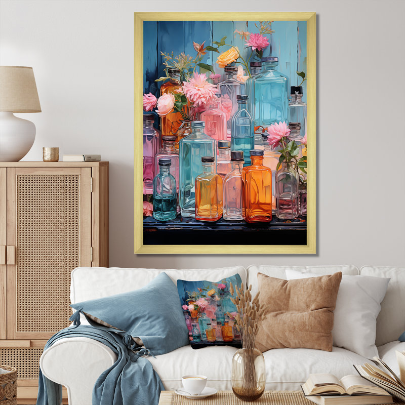 Élixir de toilette - Parfum d'art mural, Encadrement doré, H 44 po x l 34 po x P 1,5 po