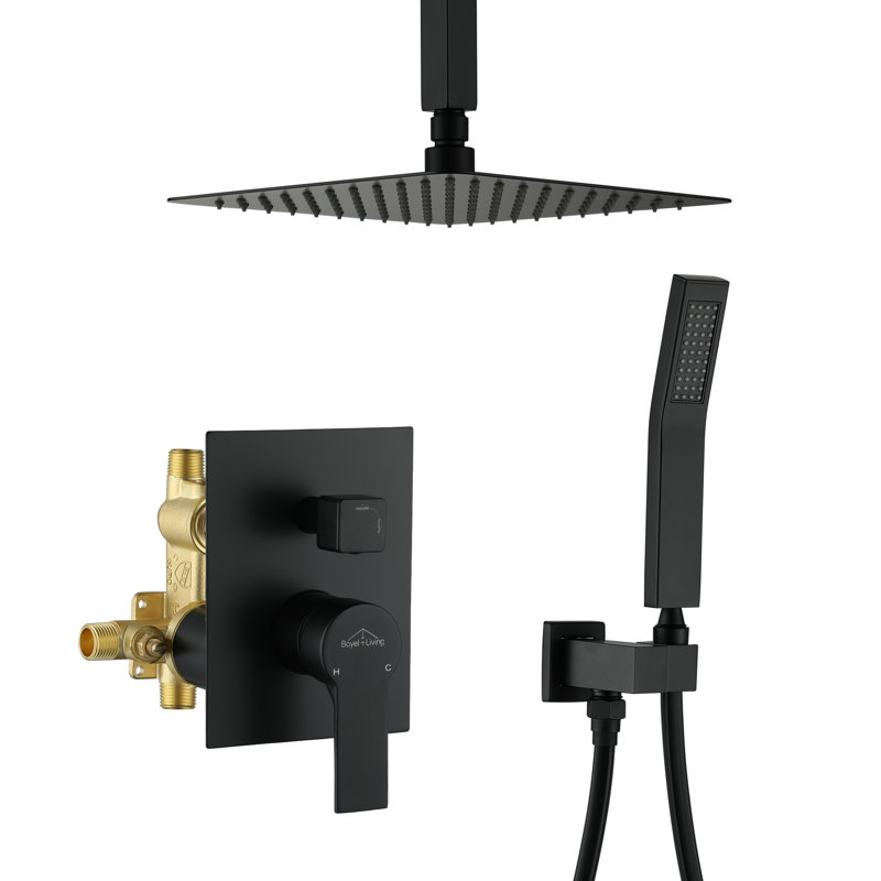 Système de douche complet avec valve brute, Noir