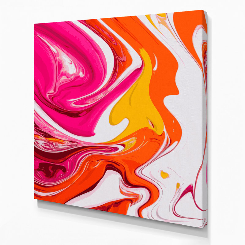 Abstrait art fluide sur toile orange, 16" H x 16" W