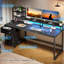 Bureau d'ordinateur en bois manufacturé avec lumières DEL et prises de courant-269661992-269661999