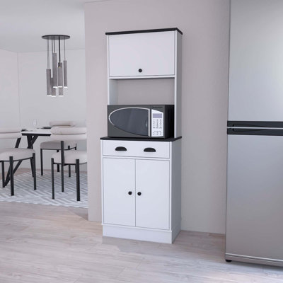 Anyrie Kitchen Pantry with Drawer, 2 Cabinets, and Microwave Stand, white by Latitude Run