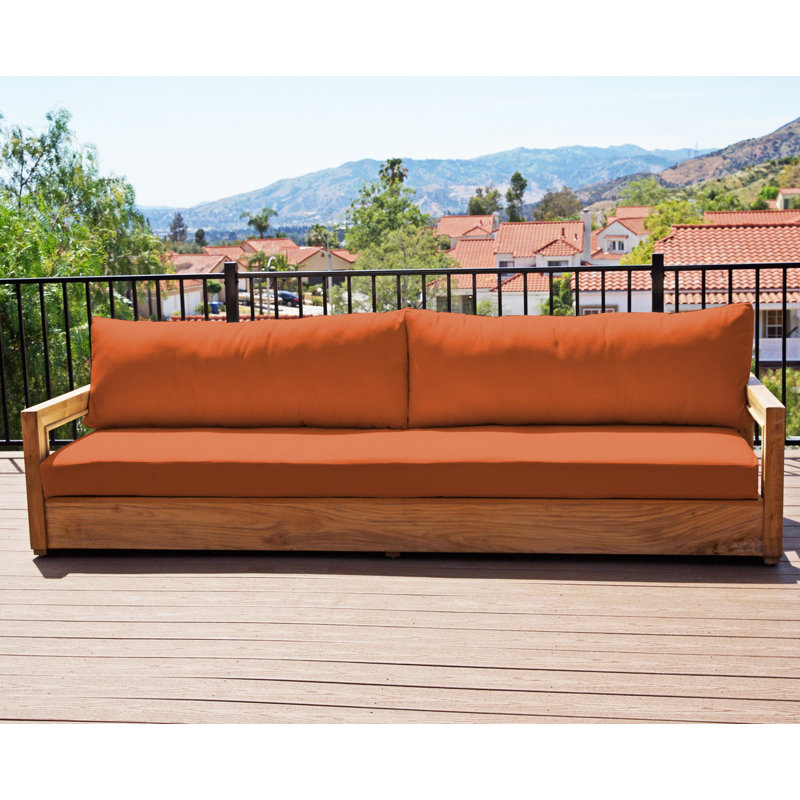 Crelake 107'' Wide Rectangular Teak Patio Sofa with Sunbrella® Cushions, Canvas Rust Sunbrella® Canvas