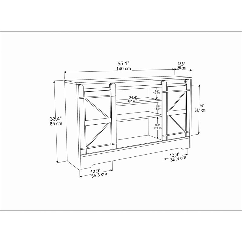 Seeman TV Stand for TVs up to 63", Sapphire Oak/White