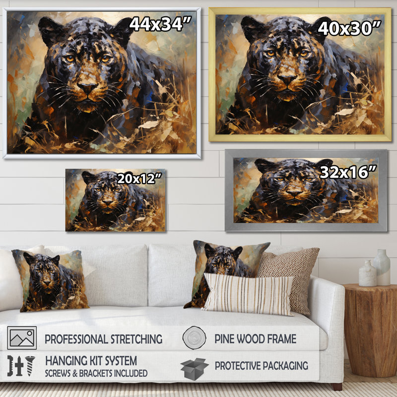 «Bevash Gold Panther Presence», reproduction sur toile, H 34 po x l 44 po x P 1,5 po, Cadre doré simple