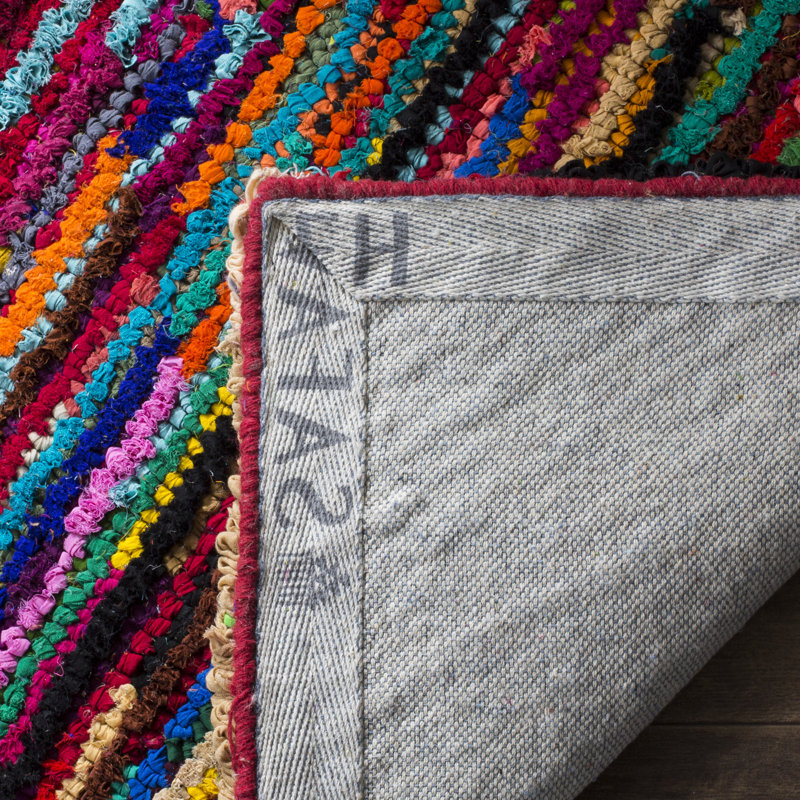 Tapis rouge / rose en coton touffeté à la main Anaheim, Tapis de couloir 2 pi 3 po x 8 pi