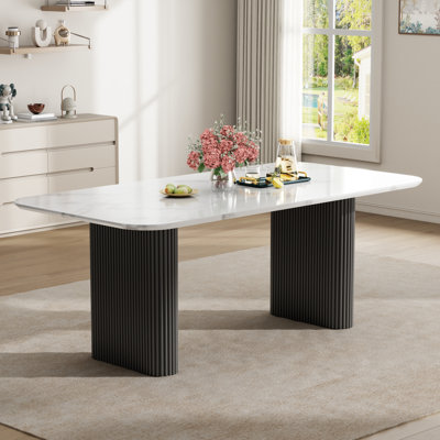 70" Modern MDF Oval Dining Table With Wood Base For Seats 8, Modern Contemporary Kitchen & Dining Room Table for Home Gathering