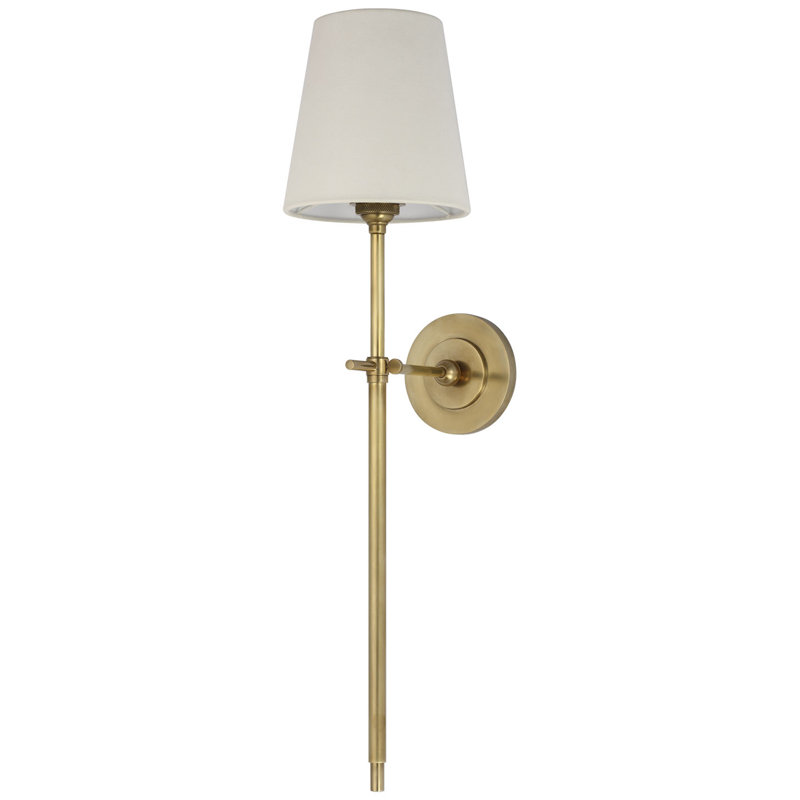 Thomas O'Brien Bryant 27" Cordless Tail Sconce with Linen Shade, Hand-Rubbed Antique Brass