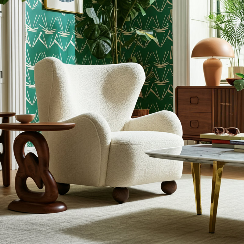 Repose-pieds rond en bois d'hévéa avec tissu non tissé Sagebrook Home Chic