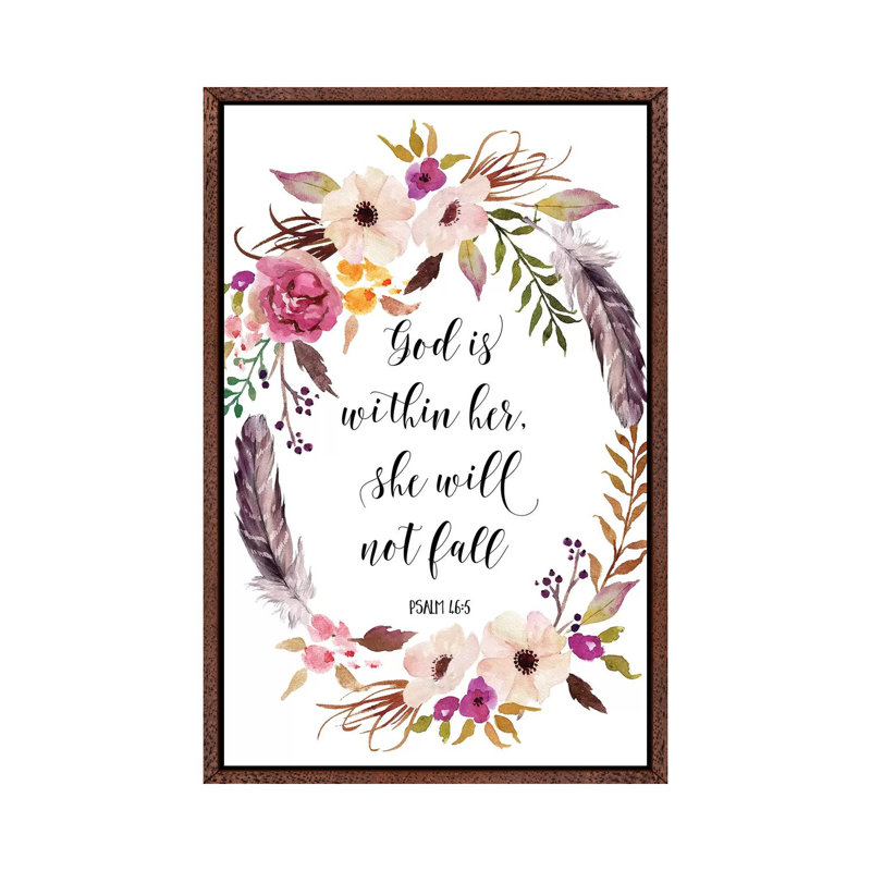 God Is Within Her, She Will Not Fall, Psalm 46:5 by Eden Printables - Painting on Canvas, Classic Brown Wood Framed Canvas